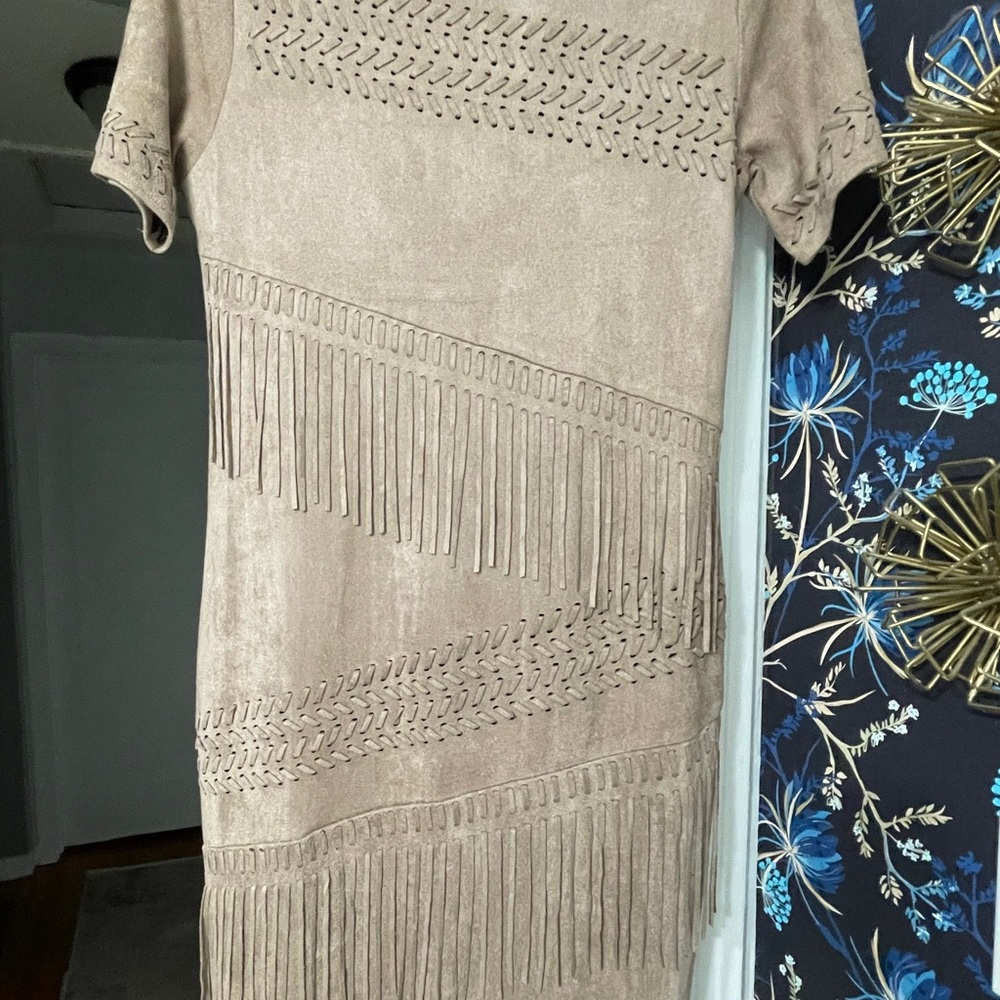 Chic Leo & Ugo Taupe Fringe Mini Dress